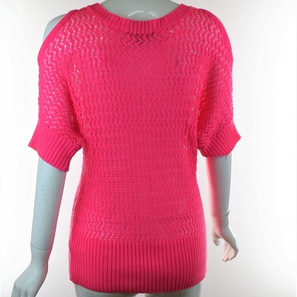 Takeout Pink Cold Shoulder Knit See Through Top - Picture 3 of 5